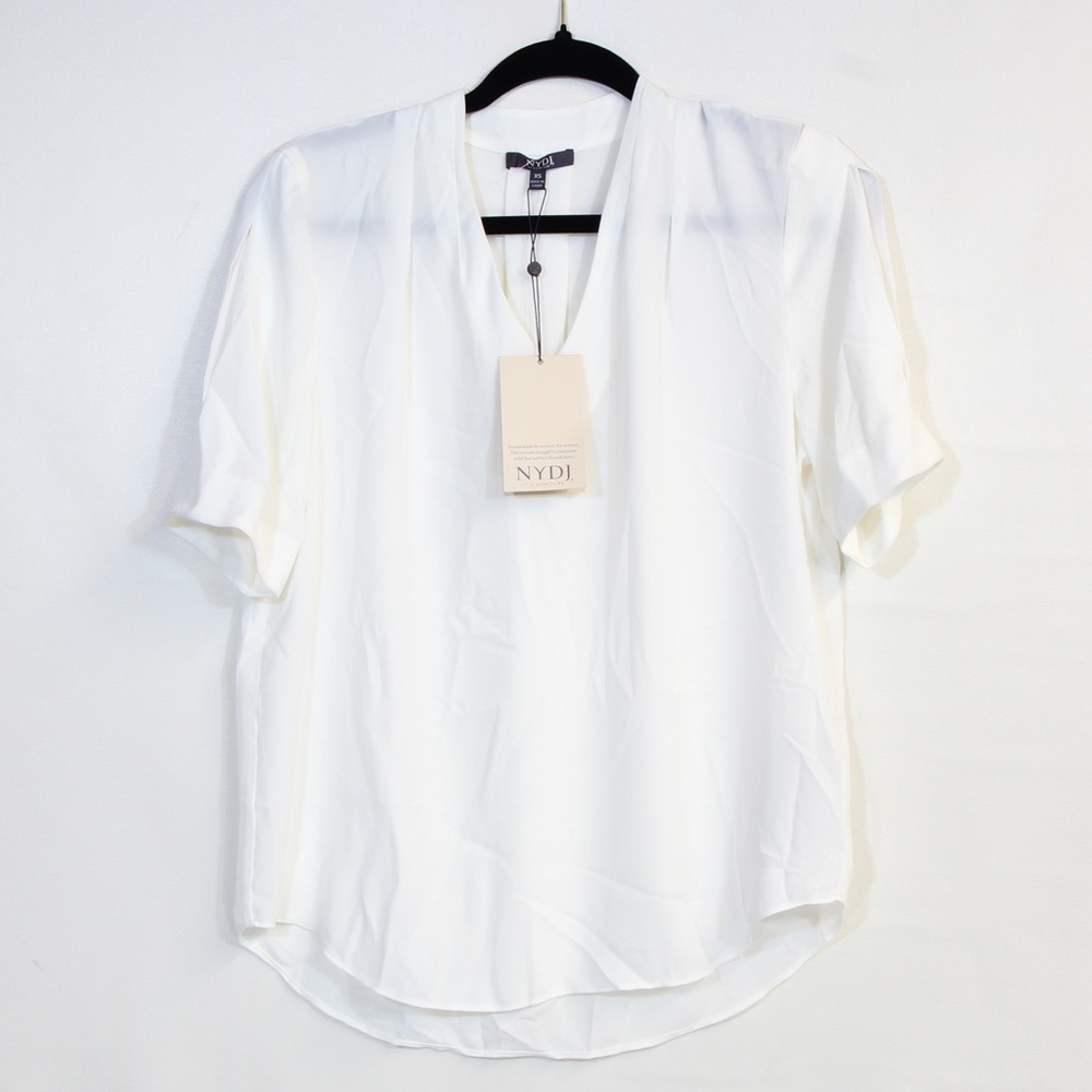 NYDJ Women's Vanilla Short Sleeve Semi-sheer Charming Top Blouse Size XS NWT